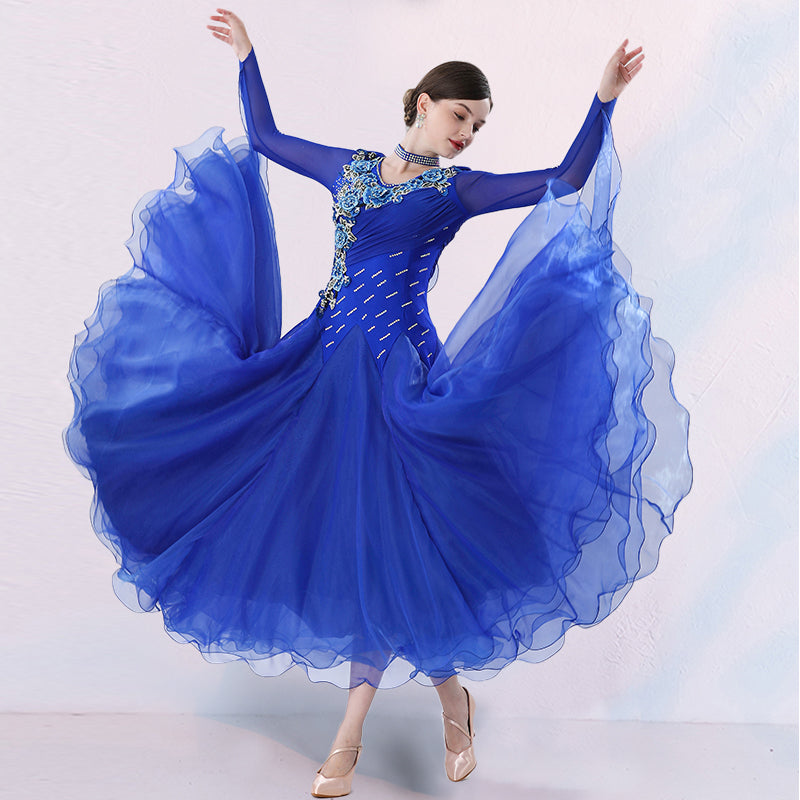 Royal Blue Red Ballroom Dance Dresses for Women Girls Competition National Standard Waltz Tango Dancing Swing Skirts - Moderndancedress.com