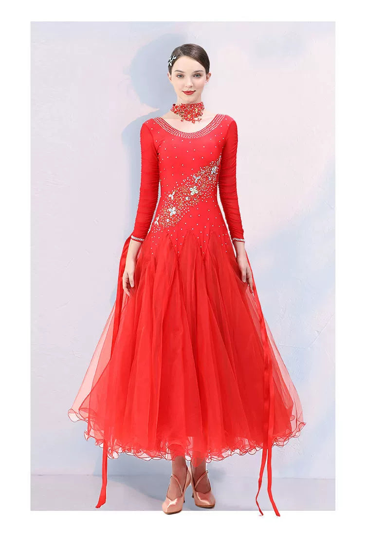 Competition Green blue ballroom dance dresses for women girls bling Modern dance  big swing skirt foxtrot smooth tango rhythm dancing gown - Moderndancedress.com