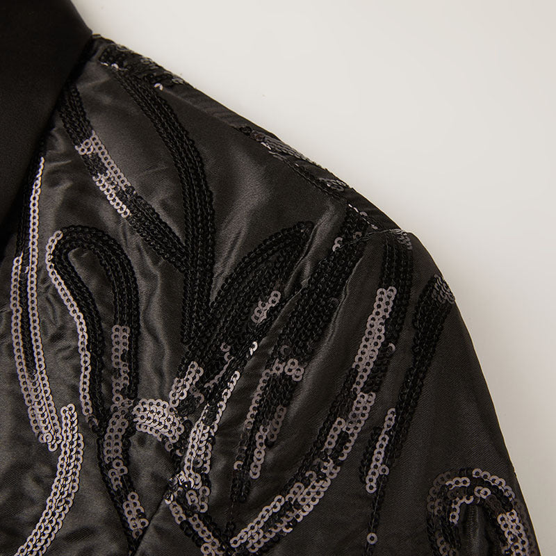 Men's Youth Fashion Black Sequins Jazz Dance Blazers Concert Music Production Band Performance Coats Carnival Party Singer Host Annual Meeting Performance Suit for Man - Moderndancedress.com