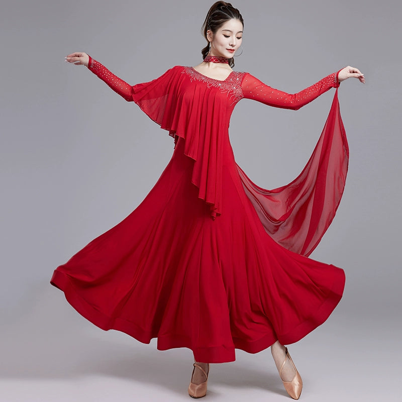 Orange Wien Blue Slant Neck Ballroom Dance Dresses for Women Girls National Standard Waltz Tango Social Professional Competitions Long Gown - Moderndancedress.com