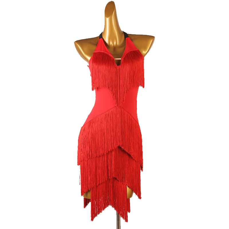 Orange Dark Green Navy Blue Latin Dance Competition Dresses for Women Girls Salsa Rumba Chacha Performance Costumes Halter Neck - Moderndancedress.com