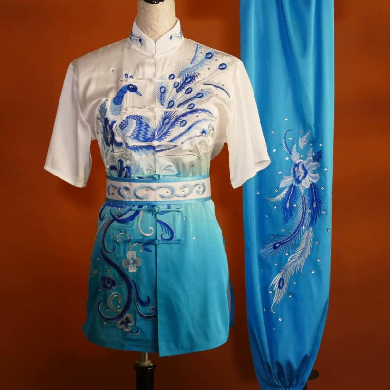 Customized size Embroidered Phoenix Competition Chinese Kungfu uniforms wushu performance Taichi clothing Changquan Nanquan Suit for adult kids - Moderndancedress.com