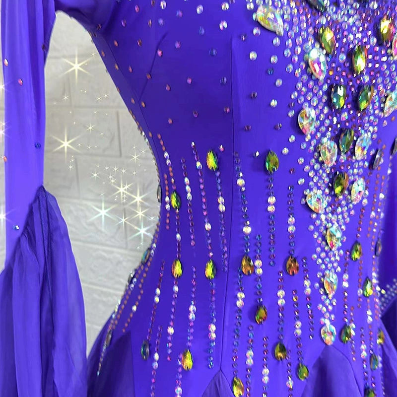 Customized Size Violet Competition Ballroom Dance Dresses for Women Girls Waltz Tango Rhythm National Dance Long Gown - Moderndancedress.com
