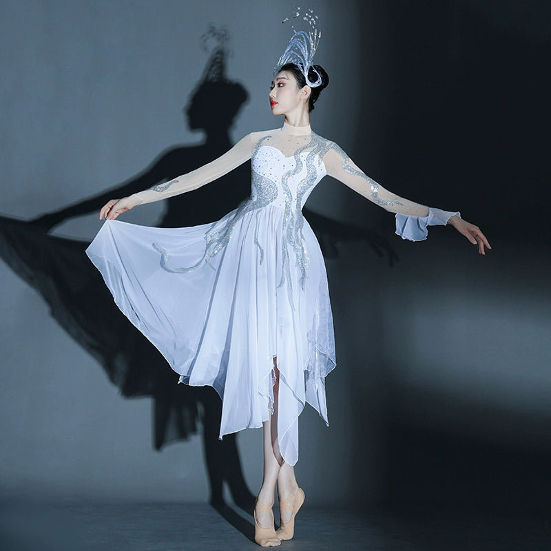 Contemporary Dance Dresses for Women Girls White Chiffon Modern Ballet Moderndancedress.com Contemporary Dance Dresses for Women Girls White Chiffon Modern Ballet Moderndancedress.com
