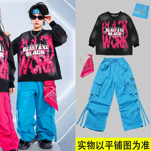 Children's Hiphop Street Dance Costumes for Girls Boys Kids Rappers Singers Gogo Dancers Dance Outfits Fried Street Catwalk Model Show Clothing - Moderndancedress.com