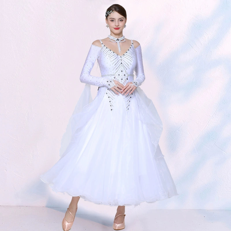 Competition National Ballroom Dance Dresses for Women Girls Mint Lavender White Tango Waltz Foxtrot Performance Long Gown