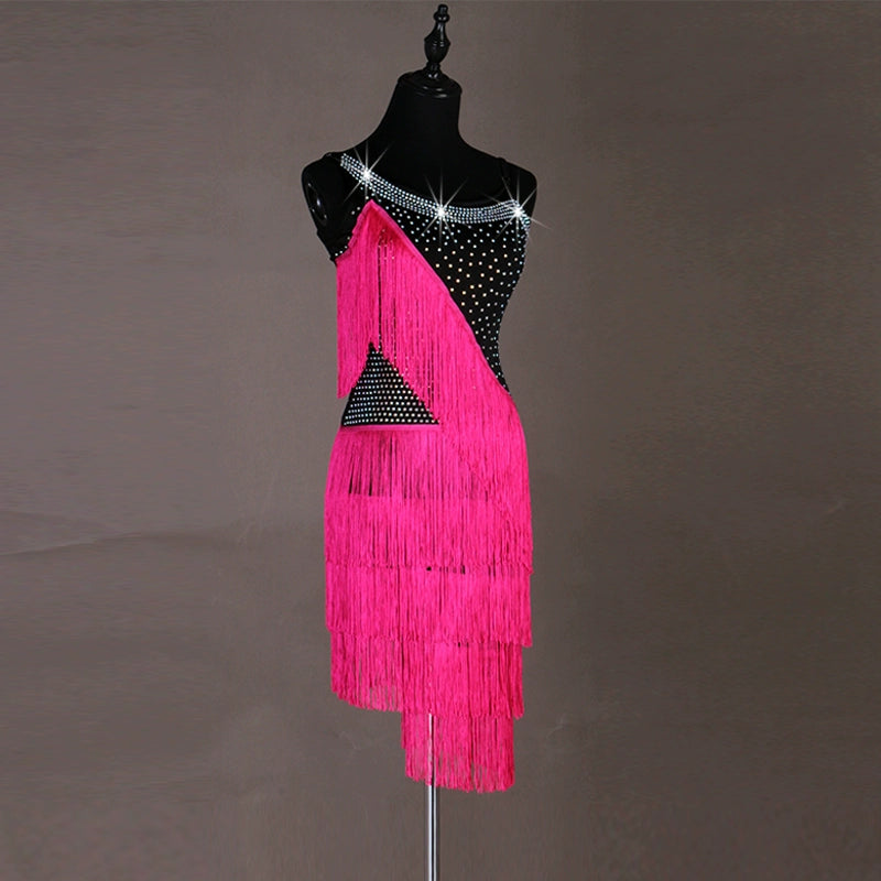 Latin Dance Dresses Mesh Long Sleeve Dance  Performing Dresses Rhinestones Long Sleev Dress - Moderndancedress.com