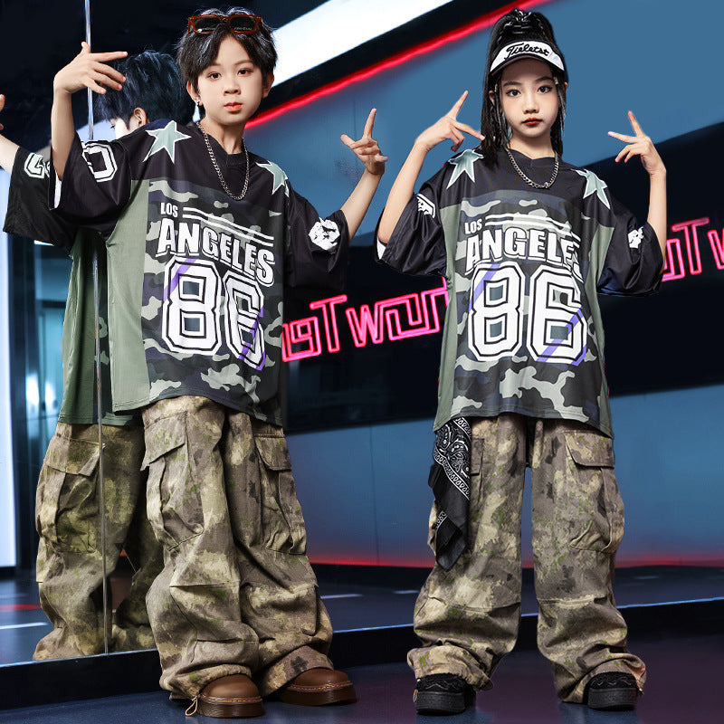 Kids Girls Hip Hop Jazz Dance Costumes for Boys Kids Street Jazz Dance Outfits Rapper Singers Hiphop Show Cargo Pants for Children - Moderndancedress.com