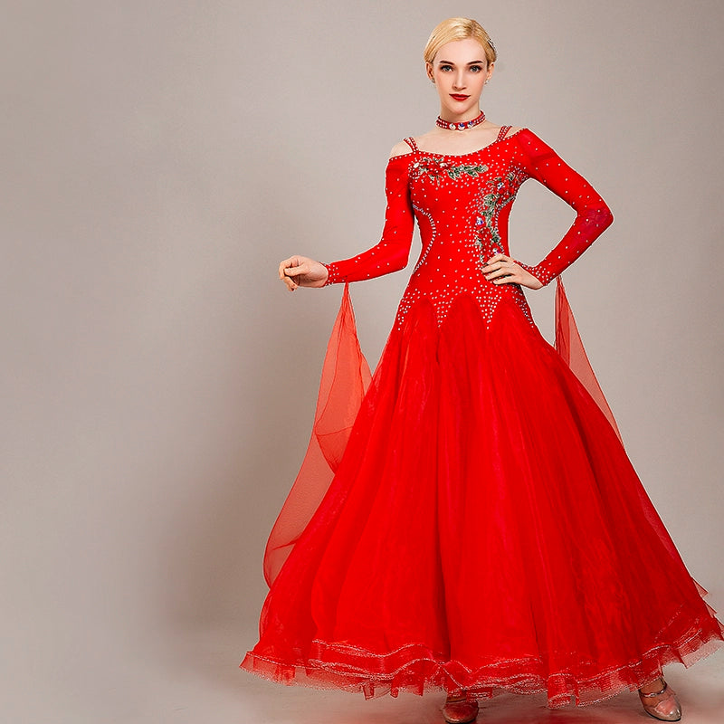 Competition Ballroom dance dress for women girls national standard dance waltz tango foxtrot smooth social dance performance gown for female - Moderndancedress.com