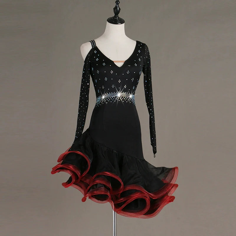 Latin Dance Dresses Women's Training / Performance Spandex / Tulle Tassel / Crystals / Rhinestones Sleeveless High Dress - Moderndancedress.com
