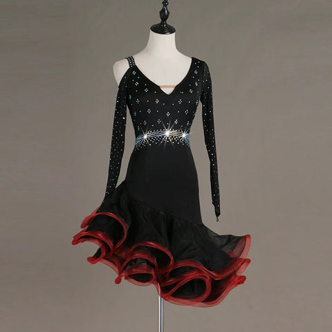 Latin Dance Dresses Women's Training / Performance Spandex / Tulle Tassel / Crystals / Rhinestones Sleeveless High Dress - Moderndancedress.com