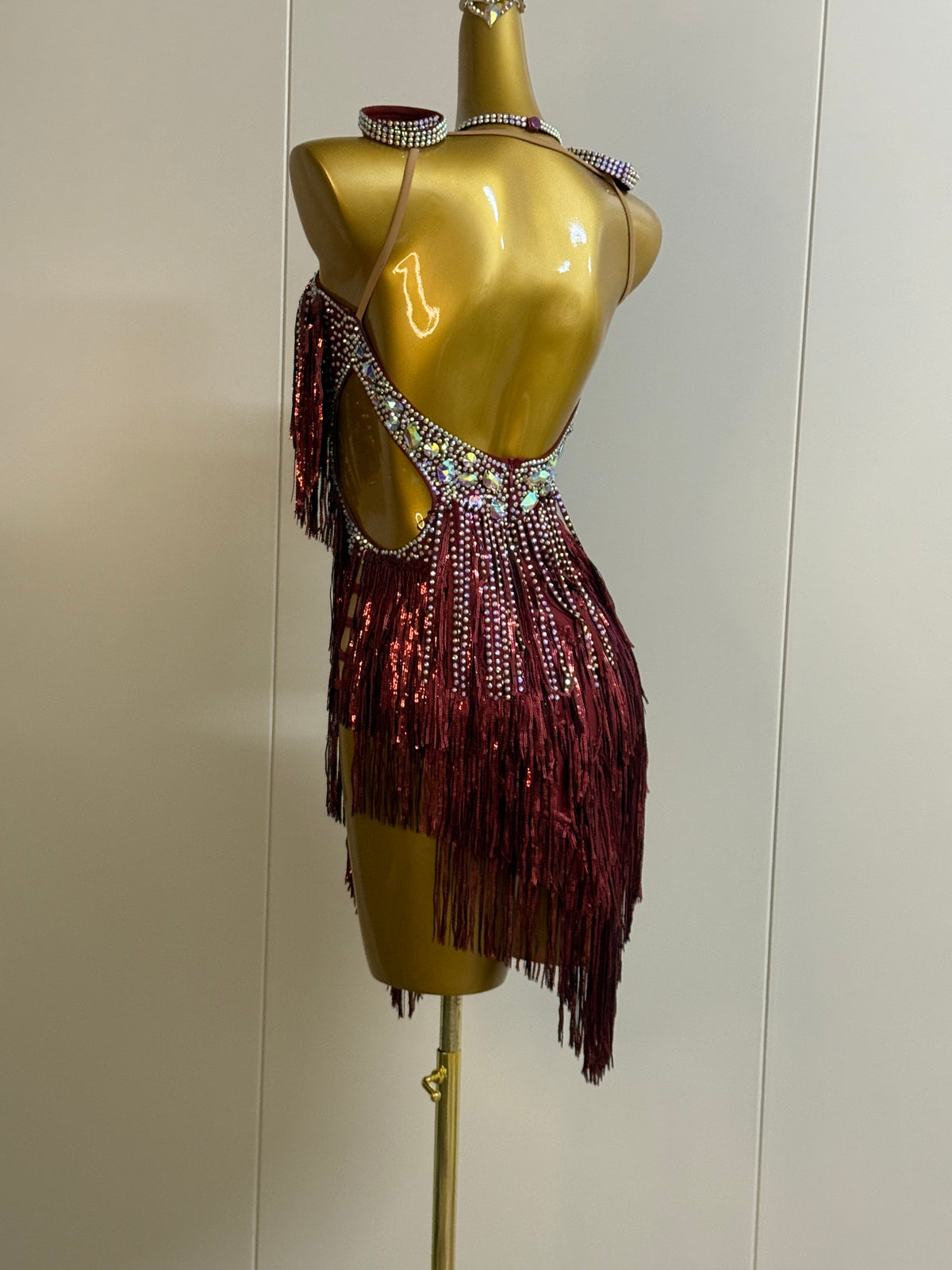 Custom Blue & Purple Sequin Latin Dance Dress Rhinestone Salsa Gown