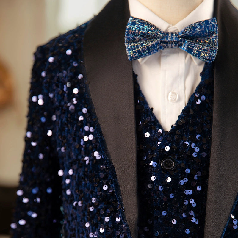 Boys Rainbow Navy Sequins Jazz Dance Coats Host Singers Pianist Performance Blazers Wedding Birthday Party Flowers Boys Jacket for Kids - Moderndancedress.com
