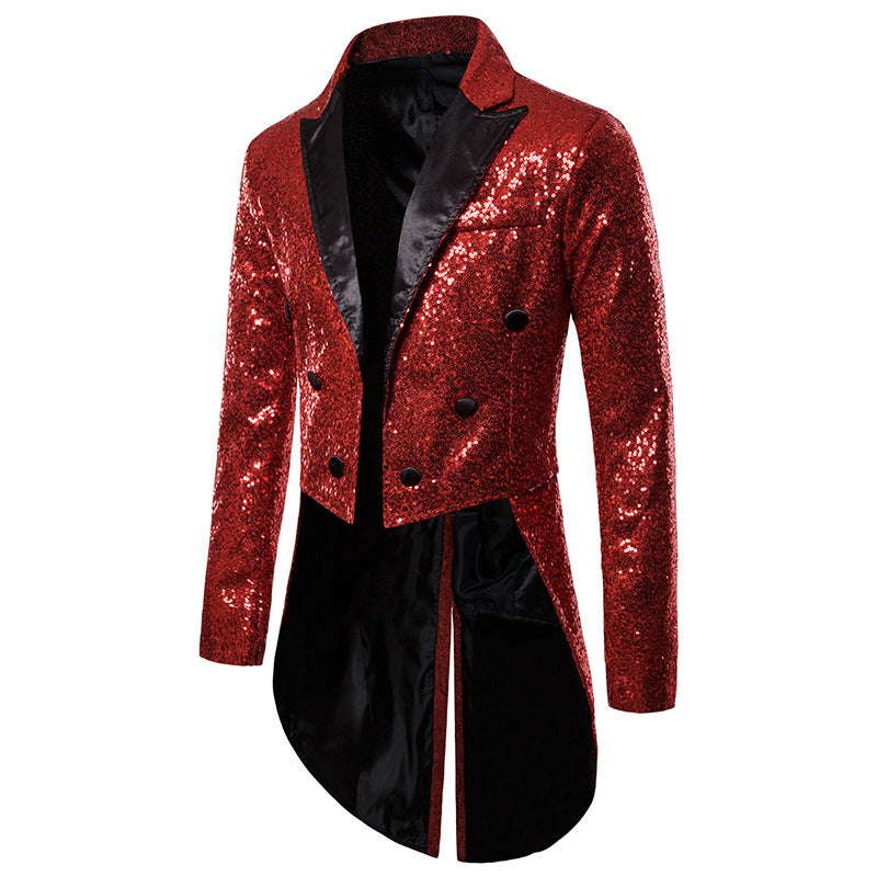 Men's Jazz Dance Costumes Pink Green Gold Sequin Magician Singers Host Tuxedo Coats Banquet Nightclub Jackets - Moderndancedress.com