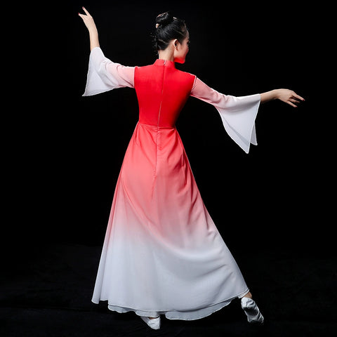 Chinese Folk Dance Costume Classical Dance Costume Chinese Wind Fairy Umbrella Dance Modern Dance Costume with Long Skirt Adults - Moderndancedress.com