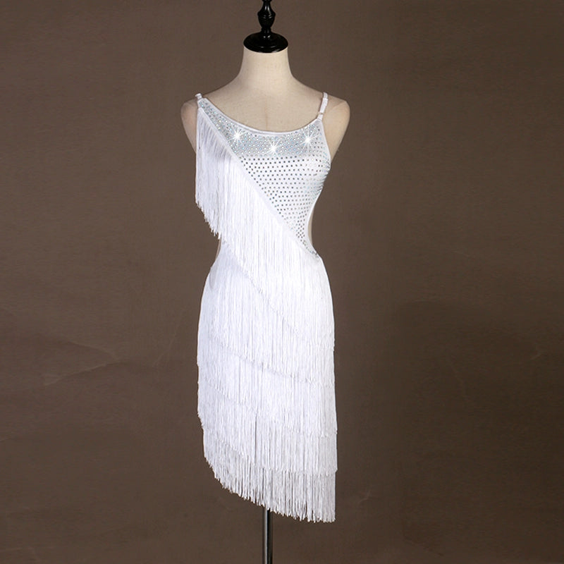 women female Latin Dance Competition Dresses Rumbacha fringed Dresses Customizable - Moderndancedress.com