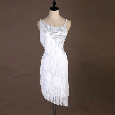 women female Latin Dance Competition Dresses Rumbacha fringed Dresses Customizable - Moderndancedress.com