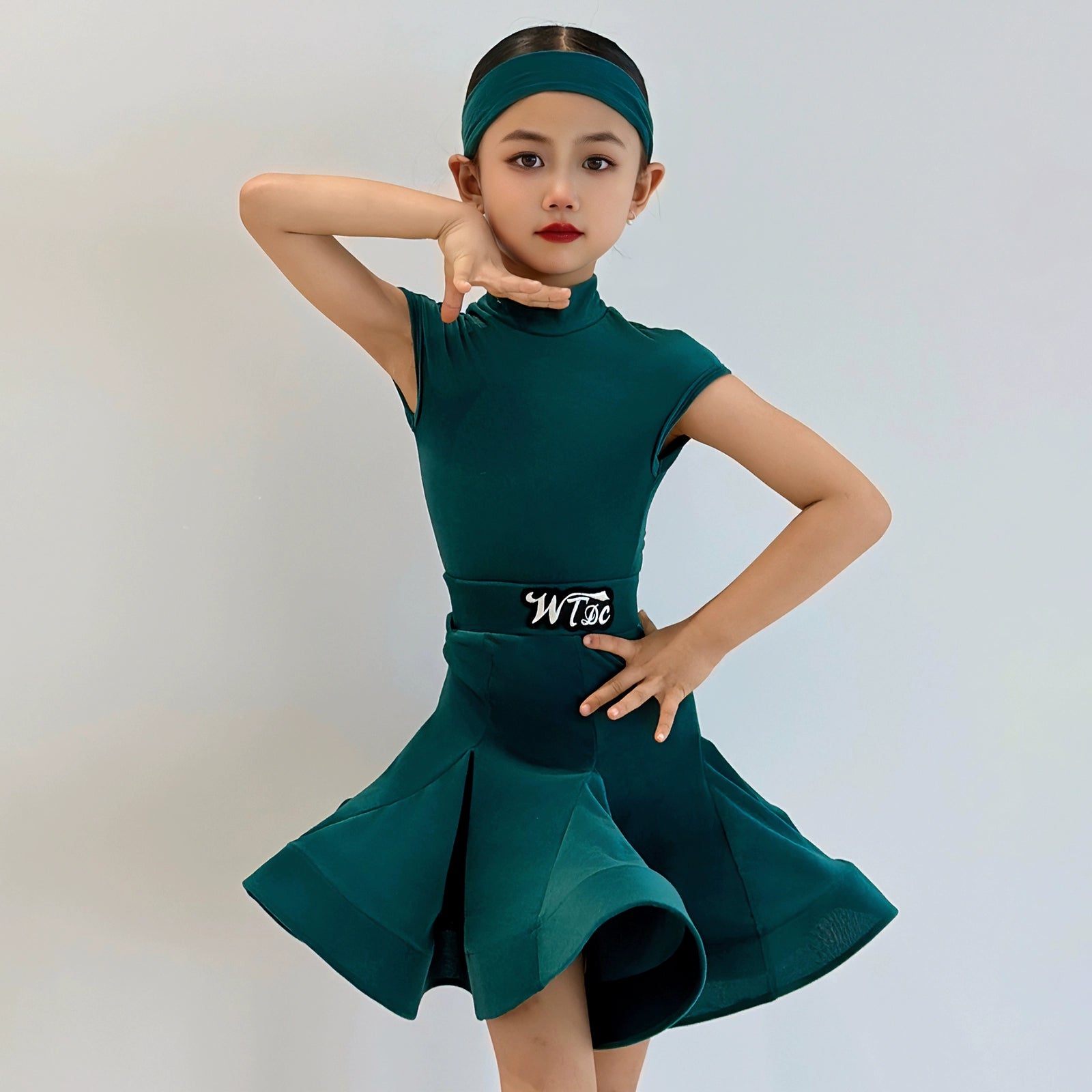 Girls Latin Dance Dresses Pink Dark Green Sleeveless Kids Ballroom Salsa Rumba Chacha Performance Costumes