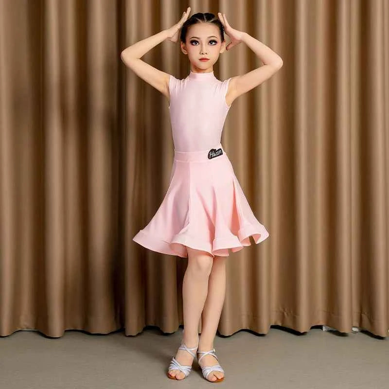 Girls Latin Dance Dresses Kids Green Pink Yellow Ballroom Salsa Rumba Chacha Competition Costumes