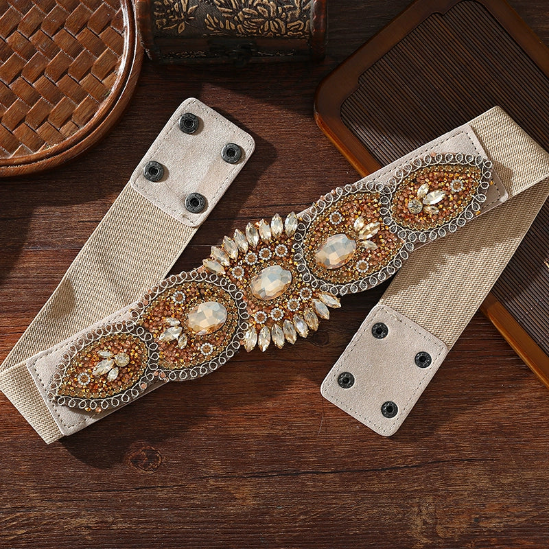 Xinjiang Latin ballroom dance sasehs waistband  diamond elastic waist belt for women girls Uygur dance accessories dancing waist chain - Moderndancedress.com