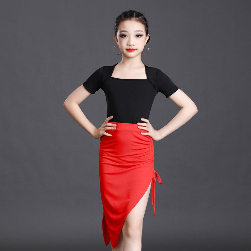 Girls children dark green tiger snake pattern latin dance dresses modern dance salsa rumba ballroom latin dance costumes irregular skirts for kids stage performance dance wear - Moderndancedress.com