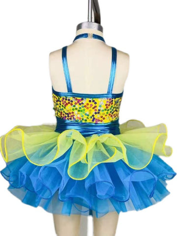 Children toddlers Blue red sequins ballet dance dress tutu skirt sparkle jazz performance costumes festival catwalks singing outfits for kids