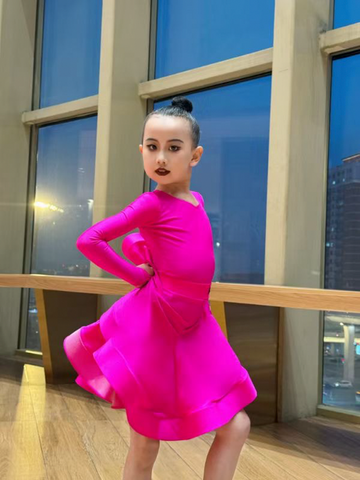 Blue green Latin ballroom dance competition dresses for girls kids salsa rumba chacha  standard dance uniforms - Moderndancedress.com
