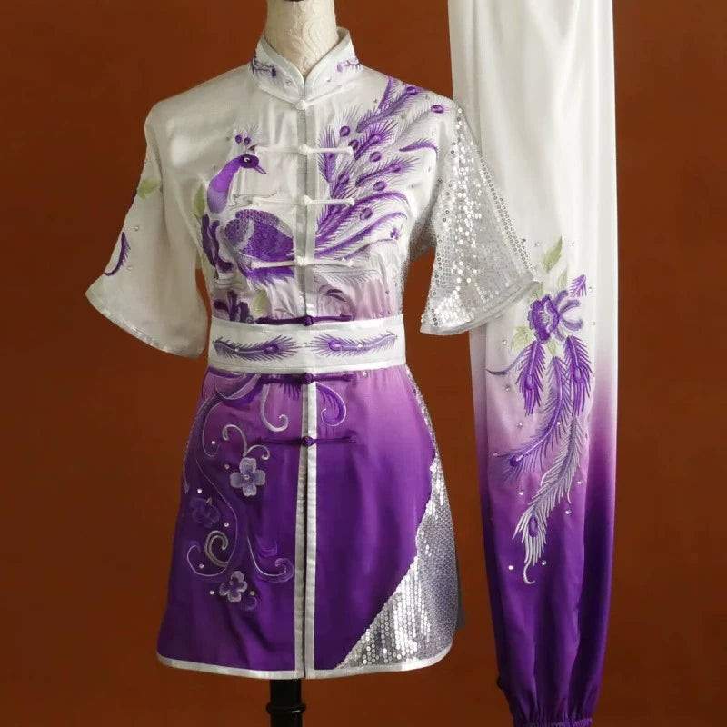 Customized size Embroidered Phoenix Competition Chinese Kungfu uniforms wushu performance Taichi clothing Changquan Nanquan Suit for adult kids - Moderndancedress.com