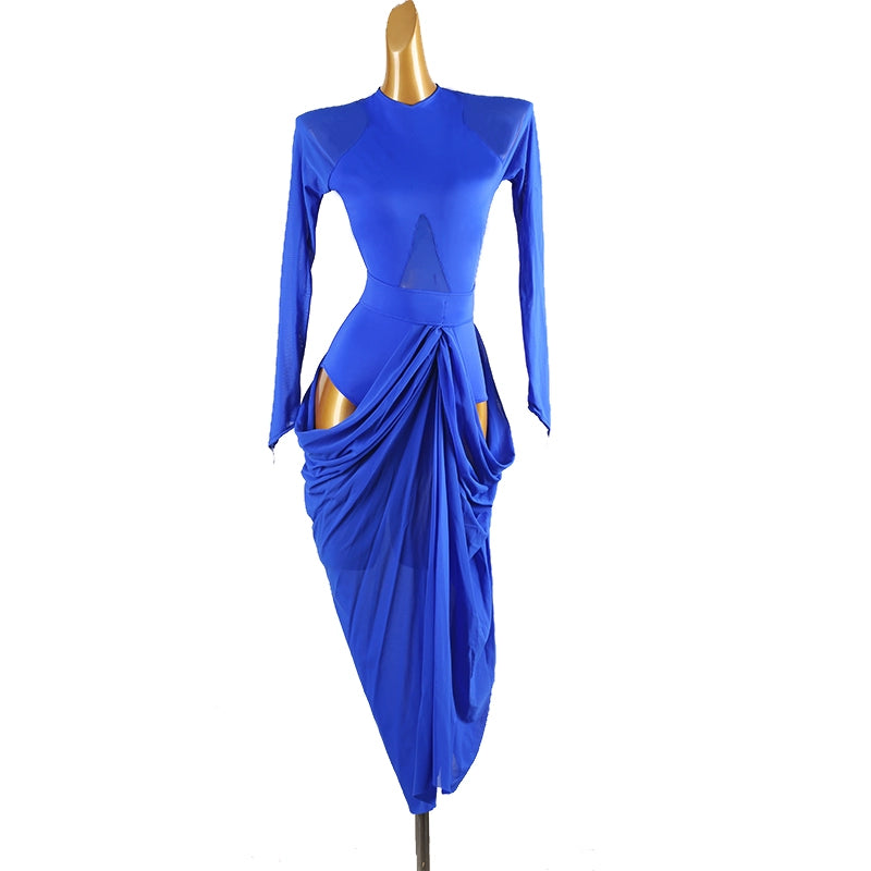 Royal Blue Latin Dance competition Dress for women girls tango ballroom salsa rumba chacha Performance Dress - Moderndancedress.com