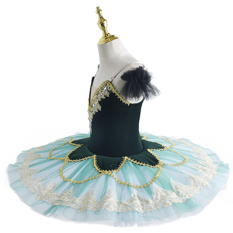 Girls Green Ballet Tutu Skirt Professional Swan Lake Ballerina ballet dress Blue Bird Variations Little Swan Performance Clothing for kids - Moderndancedress.com