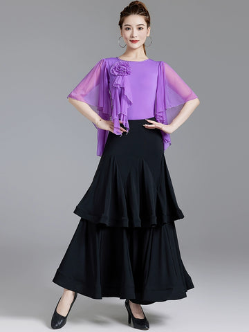 Red Purple Blue Ballroom Dance Dresses for Women Girls Waltz National Standard Social Dance Long Gown Flare Sleeves - Moderndancedress.com