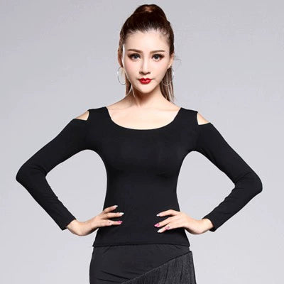 New adult Latin dance tops ballroom salsa chacha performance blouses women's modern shoulder shirt