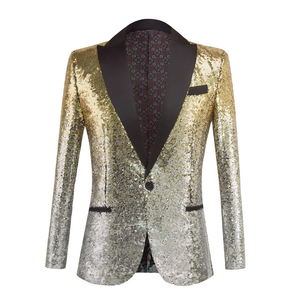 Men's Gradient Sequined Jazz Dance Blazer Turquoise Black Green Gold Host Singers Performance Coats Host Emcee Choir Wedding Party Suit - Moderndancedress.com