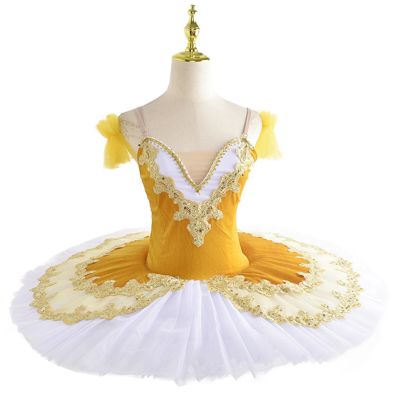 kids toddlers Yellow embroidered Ballerina ballet dance dresses for girls flat tutu skirts pancake ballet dance skirt - Moderndancedress.com
