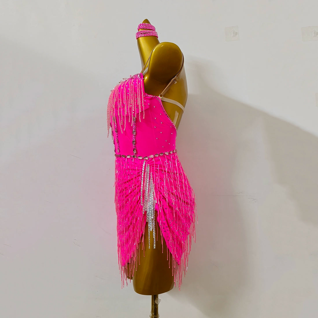 Custom Sise Pink Fringe Latin Dance Dresses for Women Girls Competition Salsa Rumba Chacha Dance Clothing