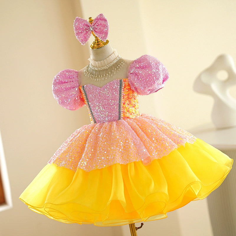 Children's pink yellow sequin jazz dance dress girls tutu ballet dresses singers choir kindergarten pianist model show performance skirts for kids - Moderndancedress.com