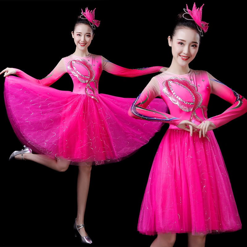 Chinese Folk Dance Costume Modern Dance Costume Young Women Adult Dance Costume Square Dance Costume Lineup Competition Costume - Moderndancedress.com