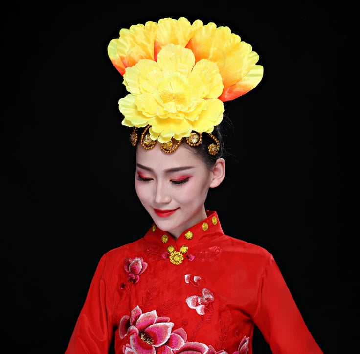 Opening Dance Performance Flowers Headdress for Women Girls Flamenco Dance Pageant Head Piece Peony Petal Head Flower Head Jewelry - Moderndancedress.com