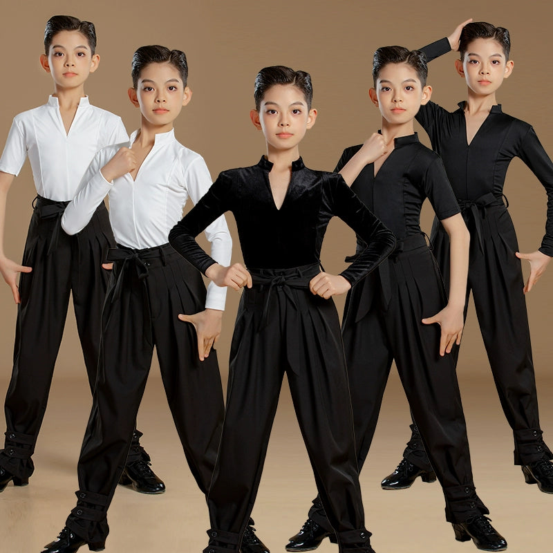 Boys Latin Dance Shirts and Pants Kids White Tops Waltz Tango Chacha  Dance Competition Costumes