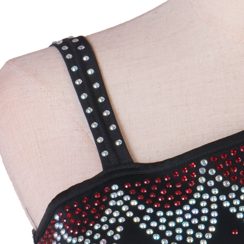 One Shoulder Rhinestones Competition Ballroom Dance Dresses for Women Girls Orange Black Waltz Tango Foxtrot Rhythm Performance Long Gown - Moderndancedress.com