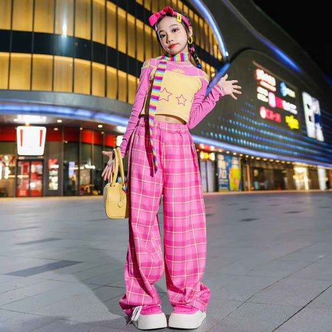 Girls Jazz Costumes Girls off Shoulder Long-Sleeve Suit Korean Fashion Fried Street Girls Jazz Catwalk Performance Wear - Moderndancedress.com