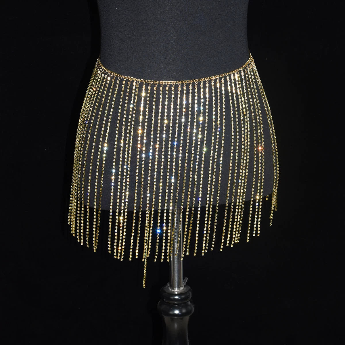 Women girls latin jazz rave dance Rhinestone tassel waist chain hollow bling hot pole dance tassel skirt belly dance body chain belts - Moderndancedress.com