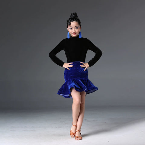 Children&amp;apos;s Latin dance dress women children&amp;apos;s long sleeve girls&amp;apos; professional split skirt competition clothing