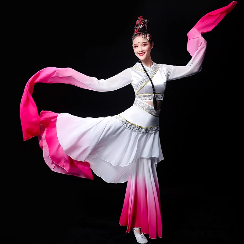 Chinese Folk Dance Costume Watersleeve Dance Costume Female Caiwei Dance Classical Dance Chinese Wind Long Sleeve Gradual Dance Costume Adults - Moderndancedress.com