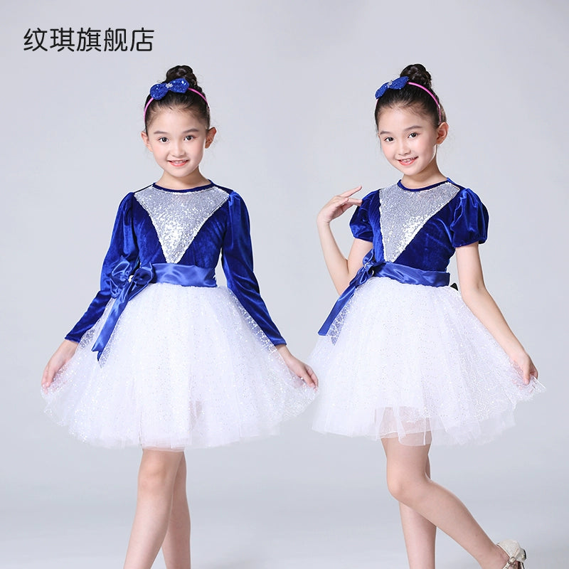 Girls Jazz Dance Costumes Children's chorus performance tutu skirts Church poetry recitation performance outfits for kids - Moderndancedress.com