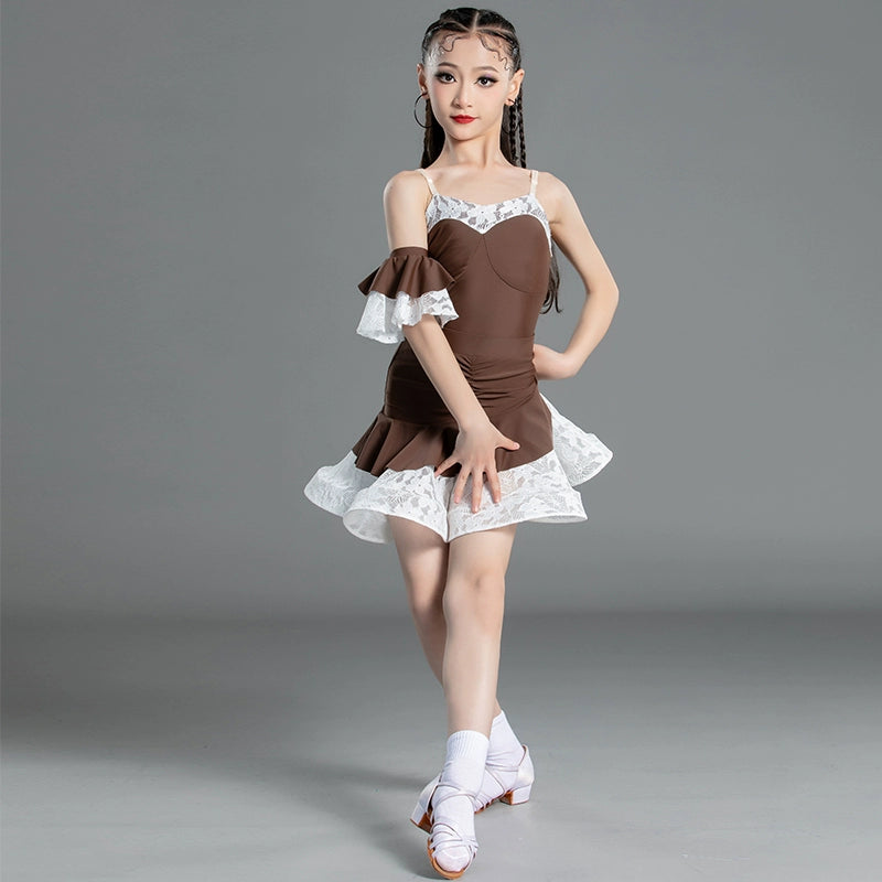 Girl red Latin dance dresses pink salsa ballroom latin competition performance suit - Moderndancedress.com