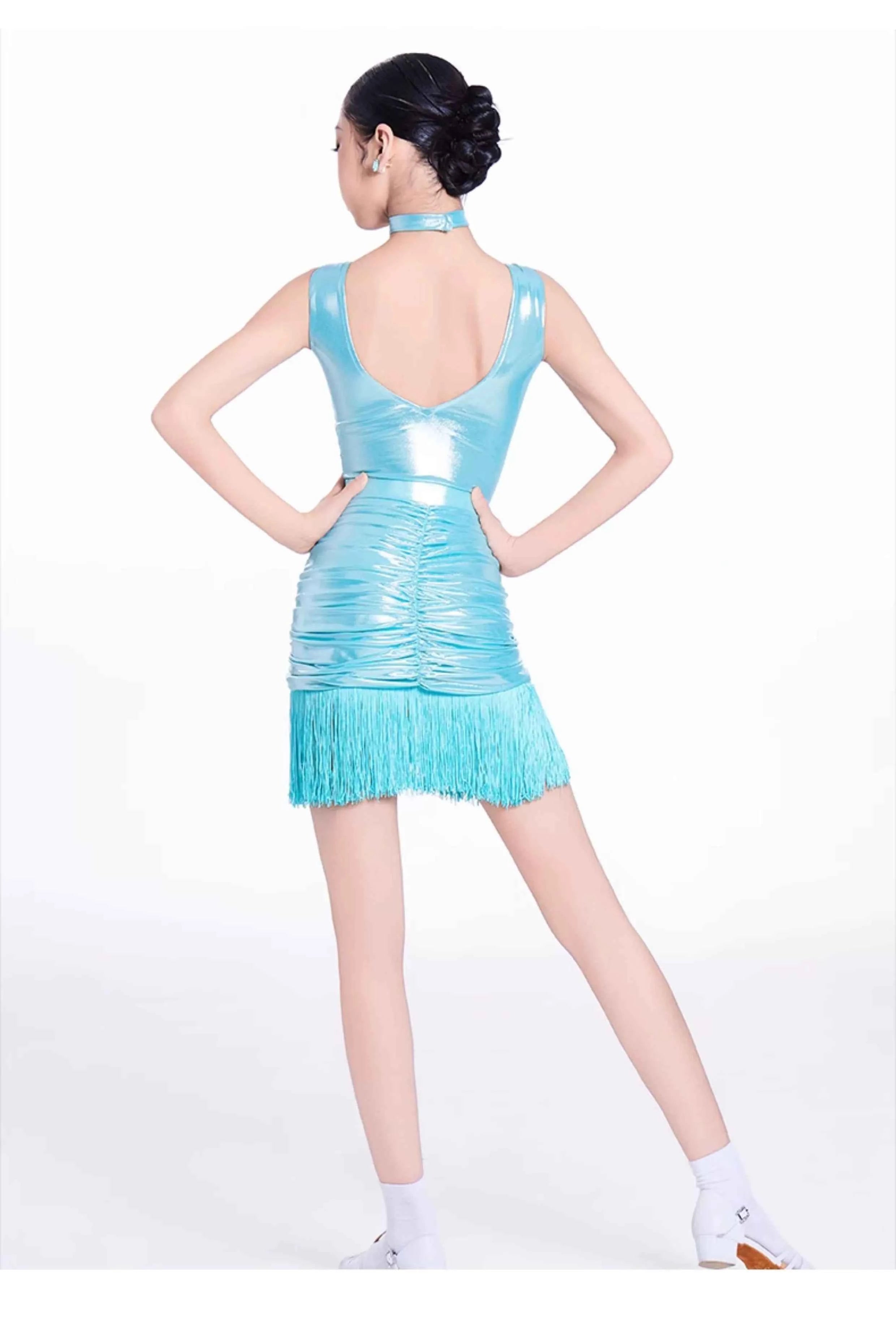 Girls Latin Dance Dresses for Kids Blue Lavender Shiny Performance Salsa Rumba Chacha Latin Dance Costumes