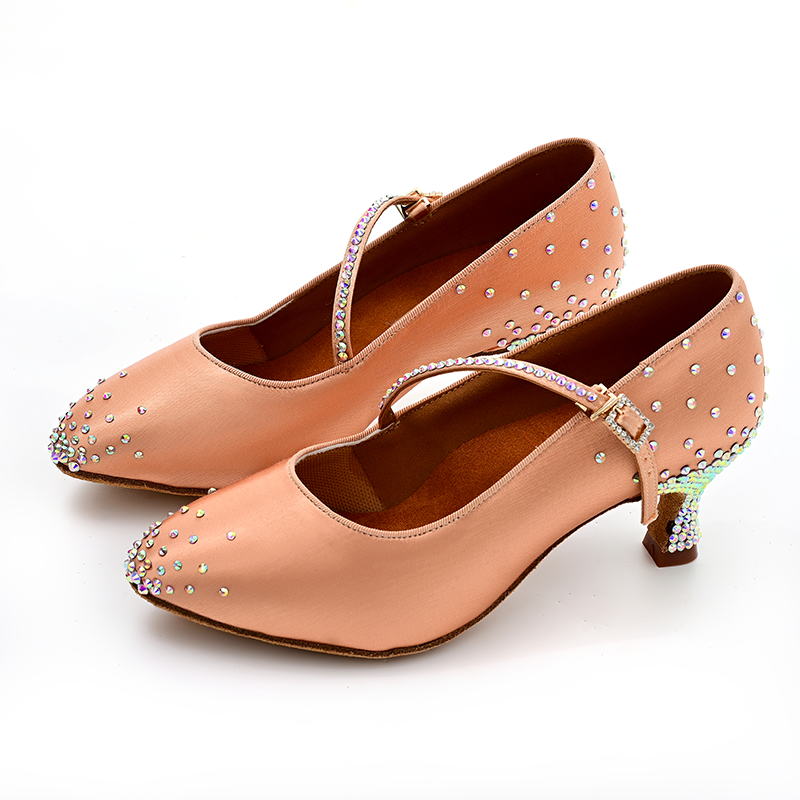 Women Bronze White Ballroom Dance Shoes Latin Salsa Chacha Performance Shoes Soft Soles