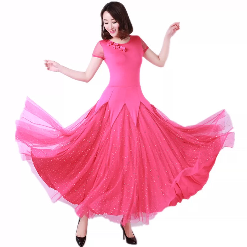 Women's Ballroom Dance Dresses Modern Short Sleeve Dresses, Social Dance Dresses, Waltz Tango National Standard - Moderndancedress.com