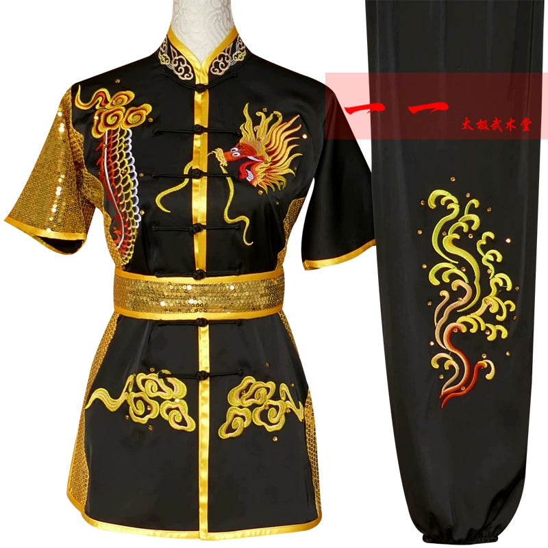 Martial Arts Clothes  Kungfu clothes Short-sleeved Wushu Clothing for Men and Women Embroidered Dragon Wushu Show Clothing for Children and Long Boxing Competition Clothing for Adults